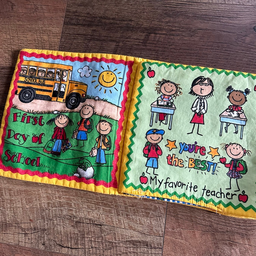 Handmade Soft Fabric Quiet Book – School Theme Cloth Activity Book for Kids - Picture 3 of 7